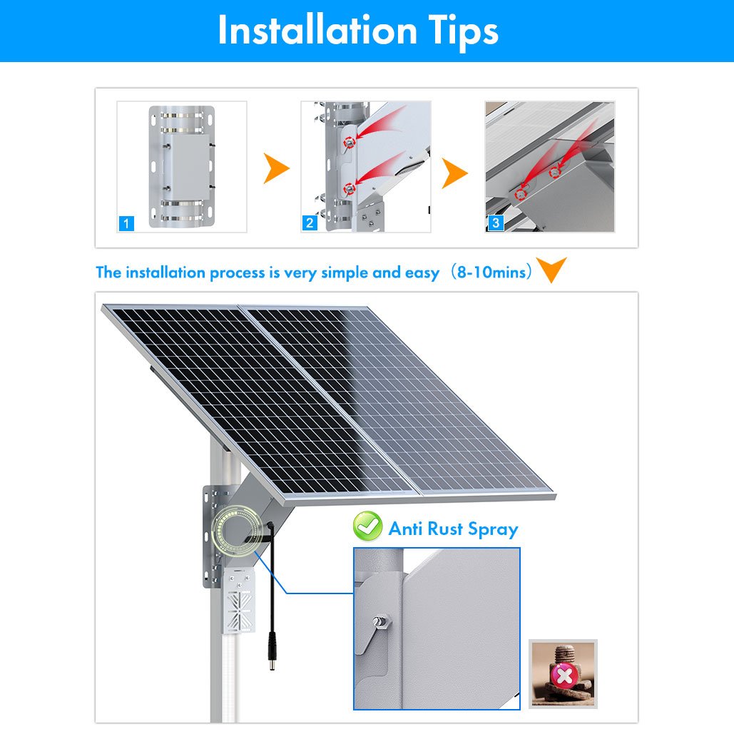 TecDeft Solar energy system outdoor farm 12V 48V charger surge protection 100Ah 200W solar panel with battery for cctv cameras