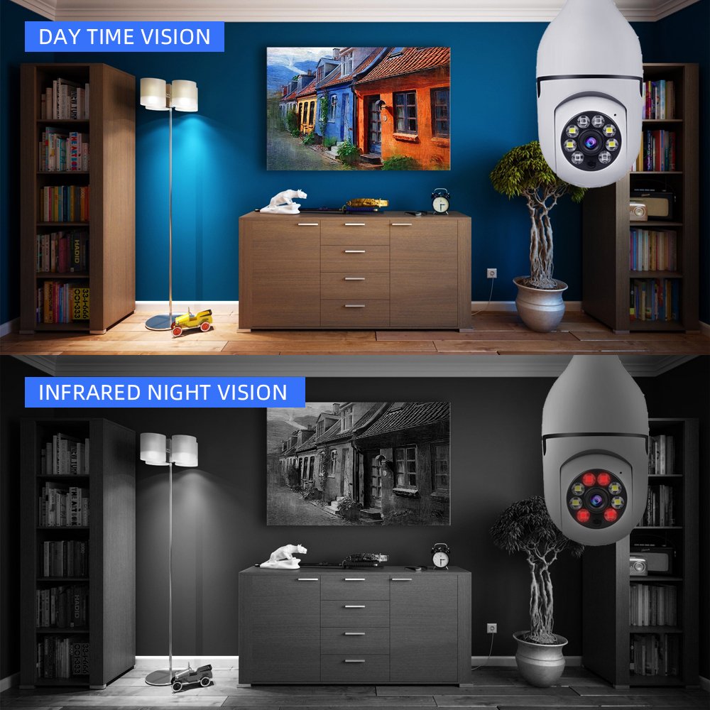 WESECUU 3MP Lightbulb Alarm Wireless PTZ Ip Cctv Night Vision Surveillance Cameras Light Bulb Cctv Camera 360 Degree With Wifi