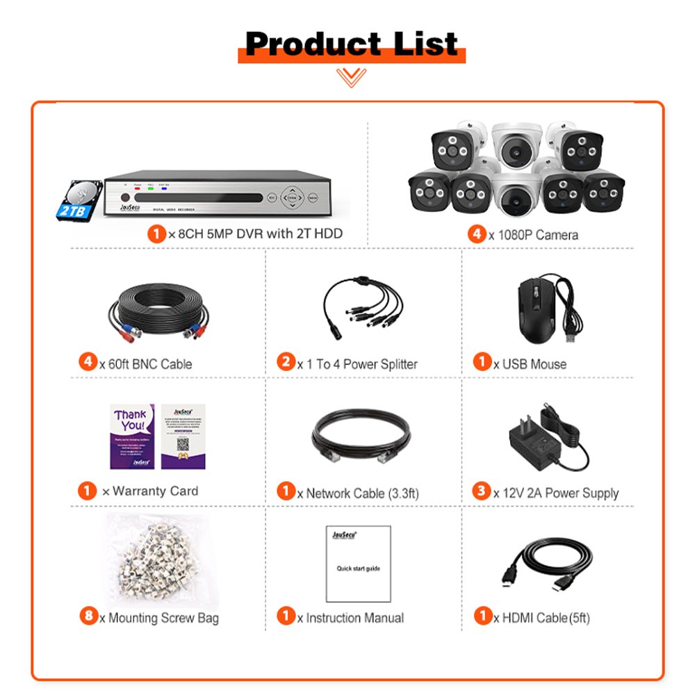 2MP Cctv Camera System 8 Channels Simple Connection Home Cctv Security System 2TB HDD 5MP Dvr Surveillance System Kit