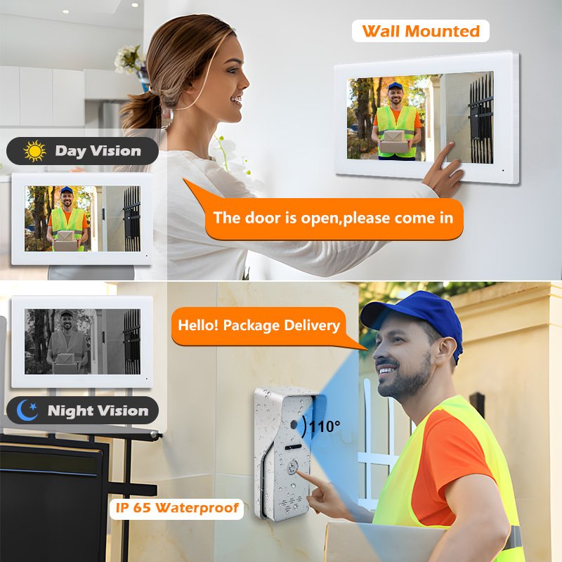 7" kit VDP full touch screen intercom with smart home surveillance CCTV camera 8 security zones detector access control