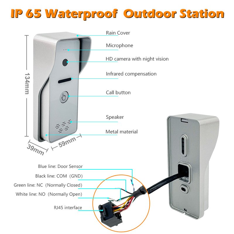 7" kit VDP full touch screen intercom with smart home surveillance CCTV camera 8 security zones detector access control