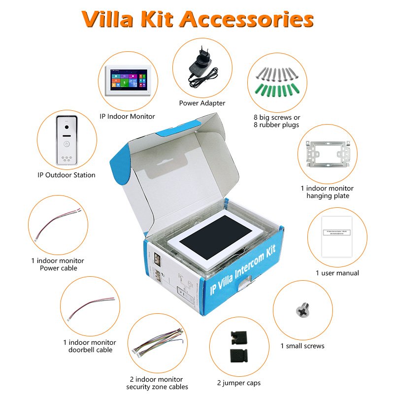 7" kit VDP full touch screen intercom with smart home surveillance CCTV camera 8 security zones detector access control