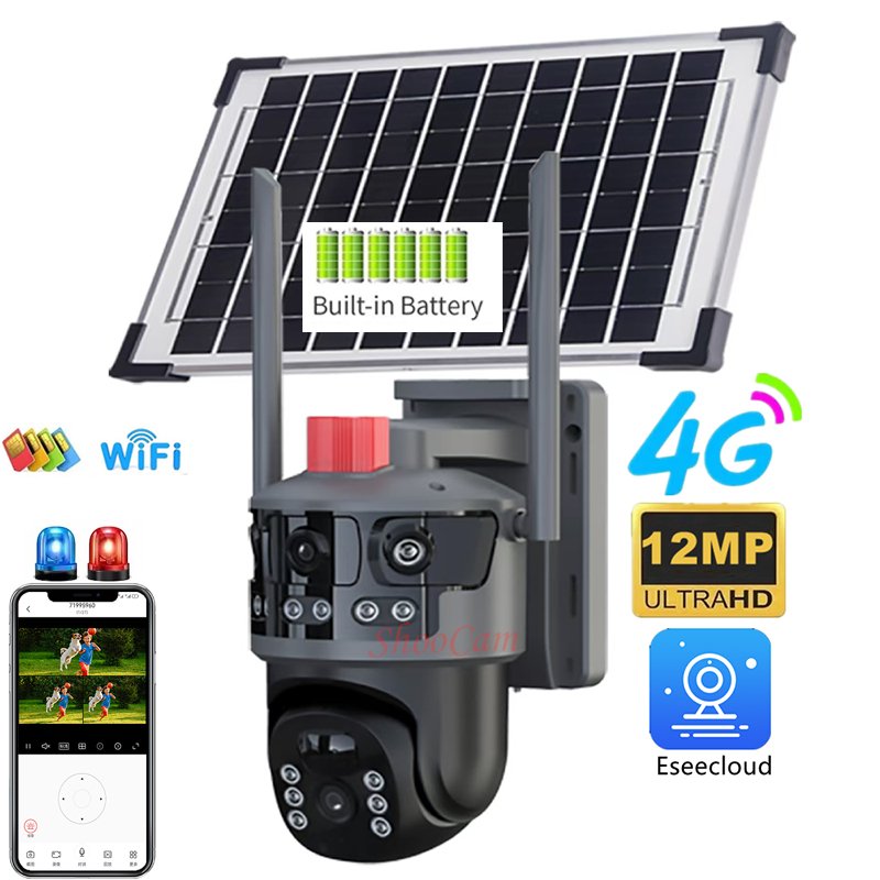 Home Security Camera System Wireless 6K Full HD 4G Low Power Dual Light Color Night Vision Outdoor Solar Surveillance Camera