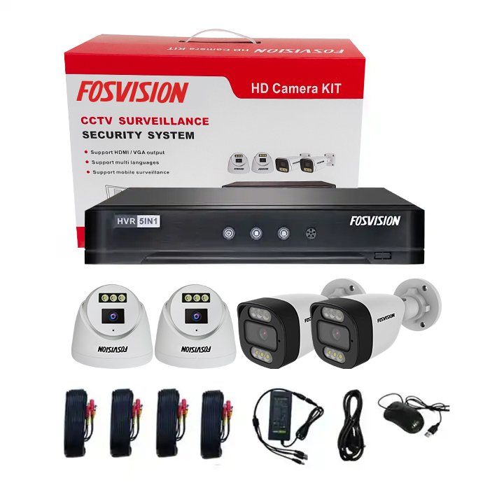 fosvision cctv Camera System AHD camera Kit 2MP 4CH Full Color Night Vision security surveillance system 1080p 4 channel set