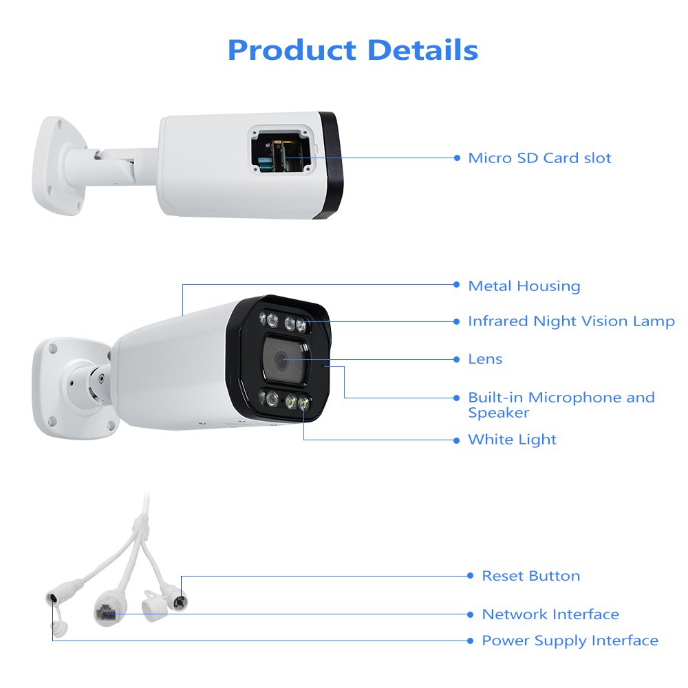 Commercial Security System 4X Zoom Bullet Camera 128GB TF Card 4mm Lens Video Surveillance Outdoor Bullet IP Cam