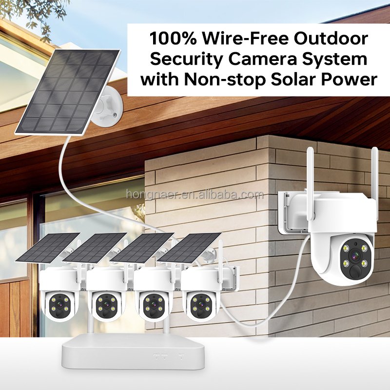 4MP CCTV Kit Wireless Solar Panel Power Security PTZ Camera System Wireless WiFi Outdoor Solar CCTV Camera Surveillance System