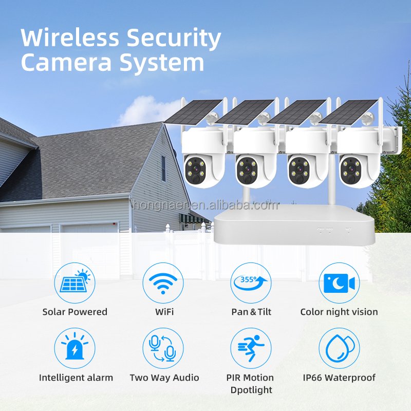 4MP CCTV Kit Wireless Solar Panel Power Security PTZ Camera System Wireless WiFi Outdoor Solar CCTV Camera Surveillance System
