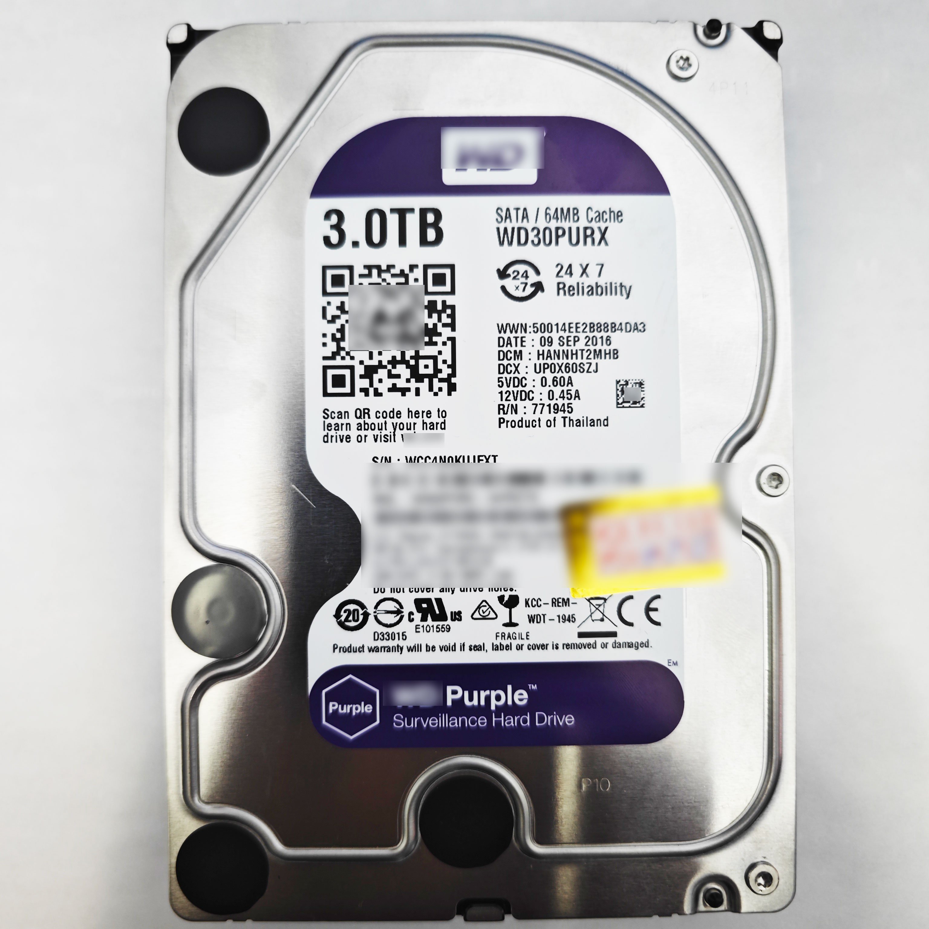 3TB HDD 3.5inch purple surveillance hard drive, high speed reliable durable second hand server storage, data 3TB HDD