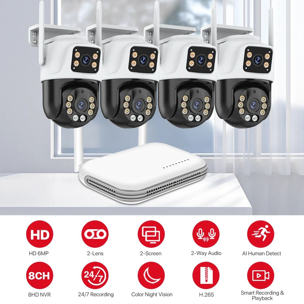 ICsee 6mp Surveillance System Ip Camera Kit Cctv Outdoor Security 3pm Wifi ptz Camera Kit Recordable Wireless System Nvr Kits