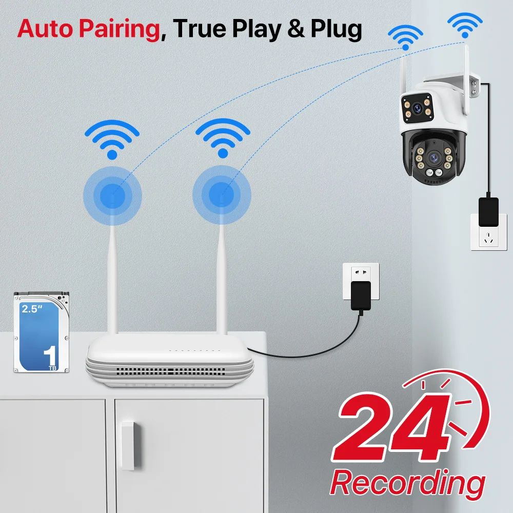 ICsee 6mp Surveillance System Ip Camera Kit Cctv Outdoor Security 3pm Wifi ptz Camera Kit Recordable Wireless System Nvr Kits