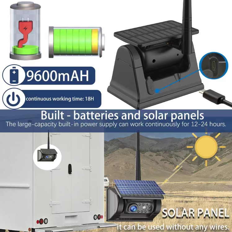 AC DC 1080p 4k 360 Parking Car Solar Panel Rechargeable Reversing Aid Lcd Screen Wireless Surveil Camera With APP
