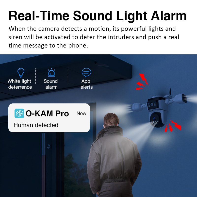 Three Lens 6MP Wireless Outdoor Surveillance PTZ Camera 24/7 Wifi Security Monitoring Wide Angle Night Vision System CCTV Camera