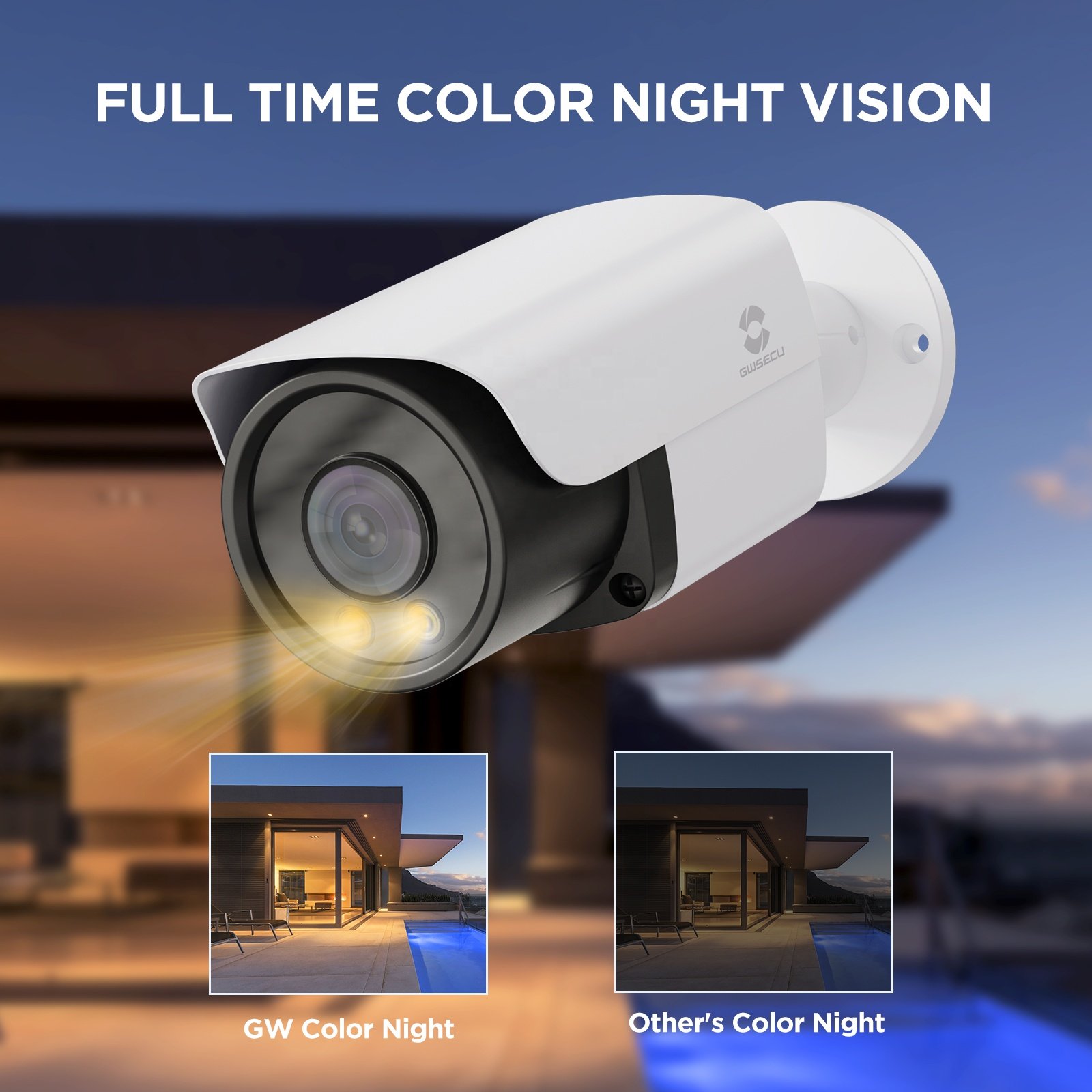 8MP Color Night Vision 4K PoE Security Camera System,GWSECU 16 Channel 8Pcs Full Color IP Camera with audio CCTV Poe Nvr Kit