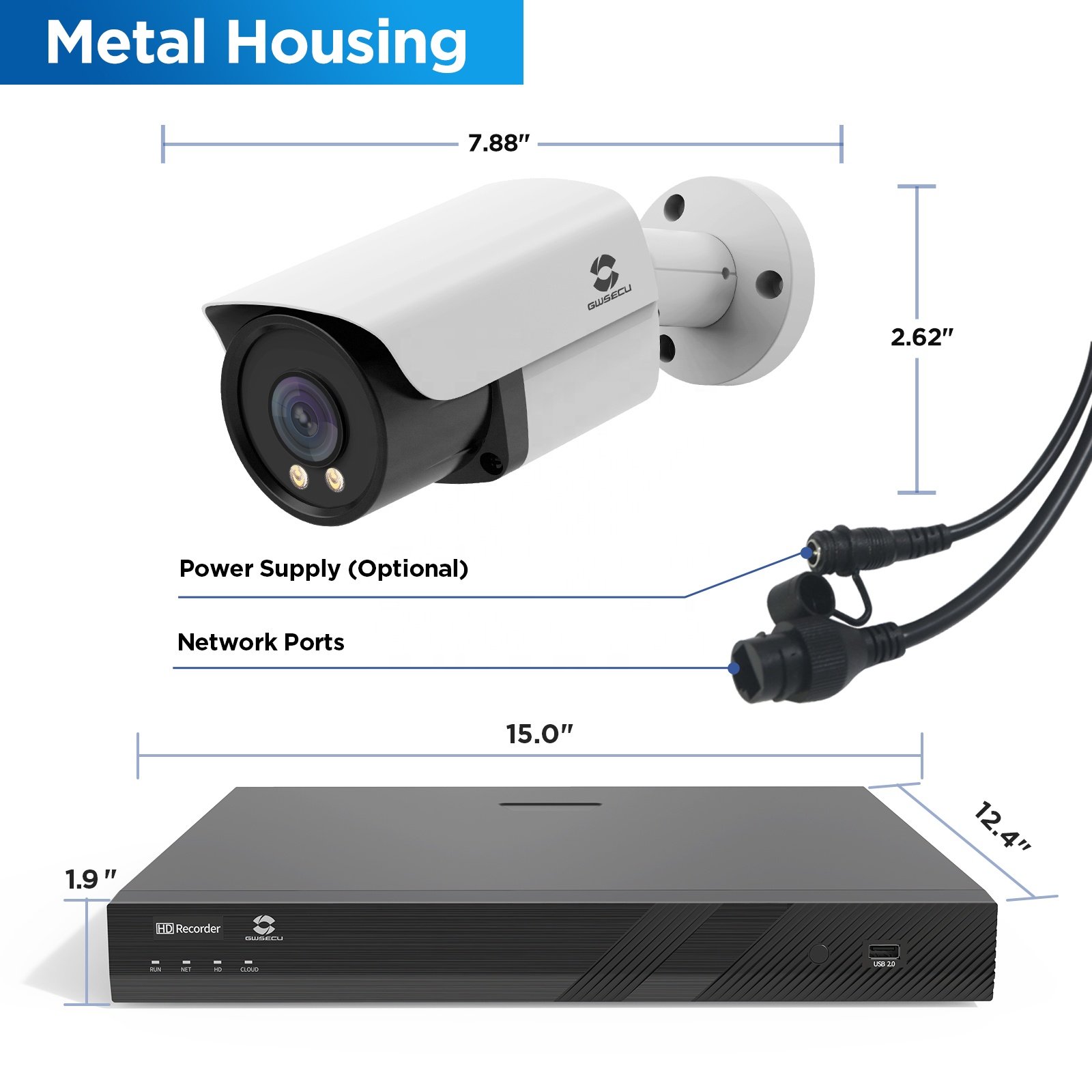8MP Color Night Vision 4K PoE Security Camera System,GWSECU 16 Channel 8Pcs Full Color IP Camera with audio CCTV Poe Nvr Kit