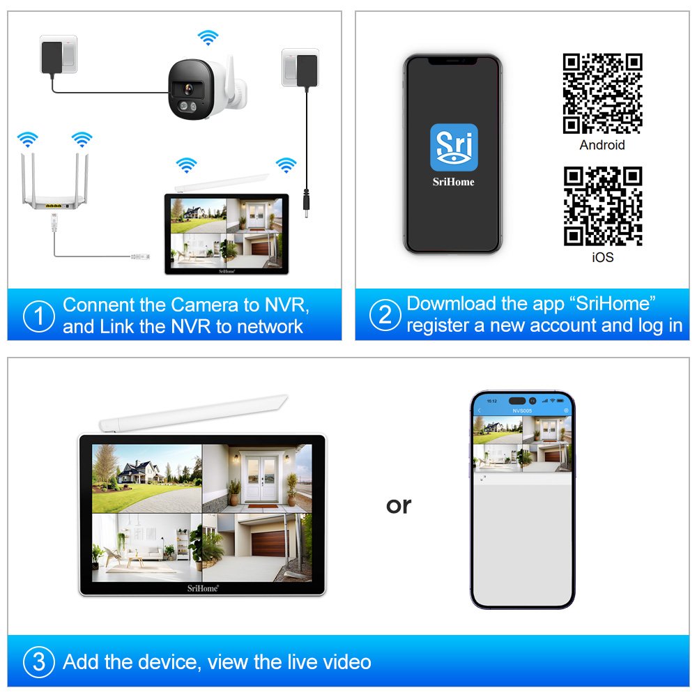 Srihome NVS010 5MP Two-way Audio Full-color Night Vision Humanoid Tracking Wifi Alarm System wireless security camera system