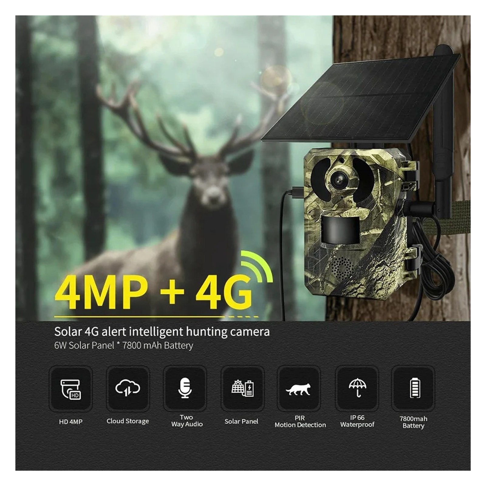 Senhuo 4G 2K 4MP PIR Motion Activation 0.2s Trigger Time Night Vision IP66 Safari Trail Wildlife Battery Solar Camera