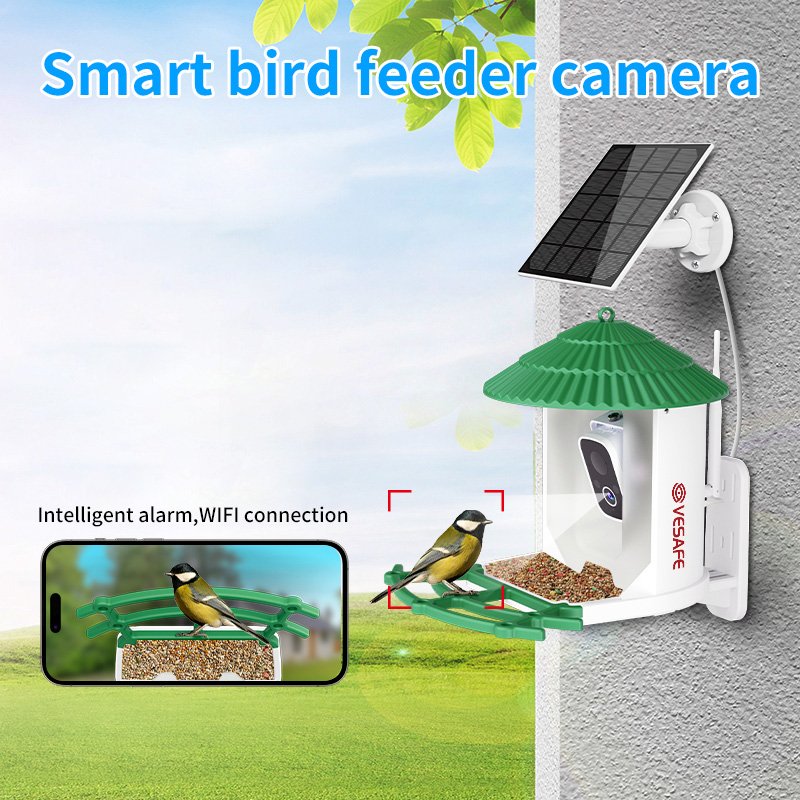 VESAFE 3MP Auto Capture Bird Videos AI Smart Bird Feeder Camera AI Identify Bird Species Solar Wireless CCTV Camera