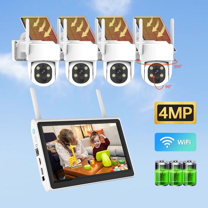 Oriteck 10.1'' DVR PTZ WIFI Camera Kits System 4MP Dome Bullet Turret POE IP Security CCTV Camera Solar Powered Network Camera