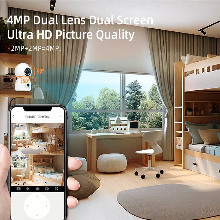 Tuya/Eseecloud/V380 Dual Lens baby cctv surveillance wifi security camera two-way audio ptz rotation indoor outdoor use camera