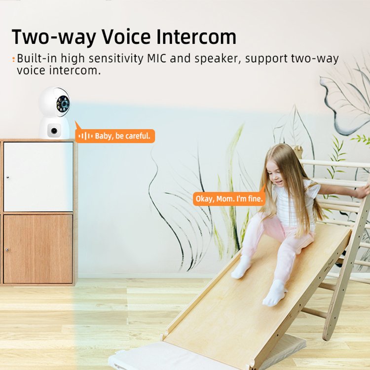 Tuya/Eseecloud/V380 Dual Lens baby cctv surveillance wifi security camera two-way audio ptz rotation indoor outdoor use camera