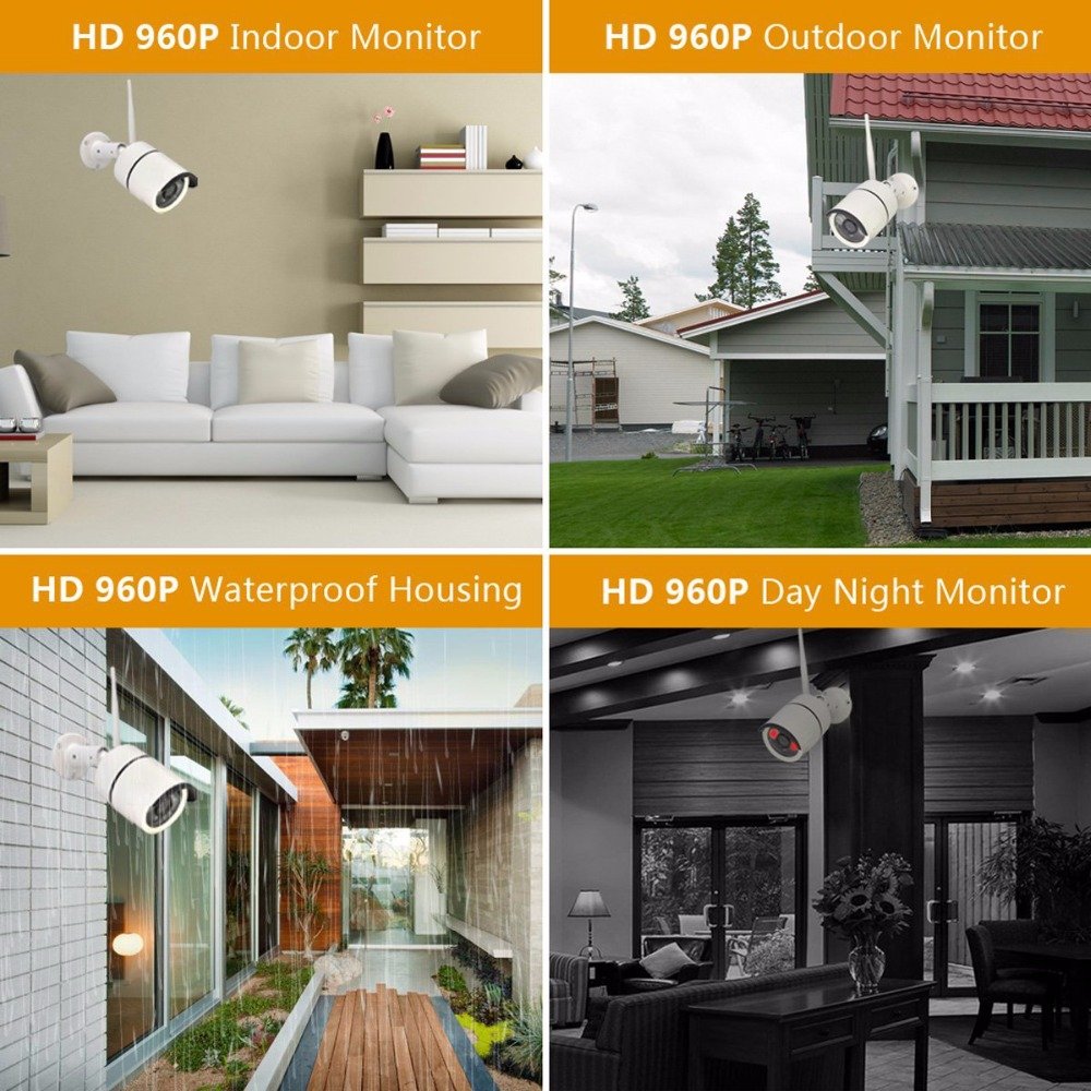 Wireless Home Camera Video Surveillance System 4CH NVR Kit 1080P Security System CCTV 12.5" Monitor 4pcs Outdoor WiFi IP Cam