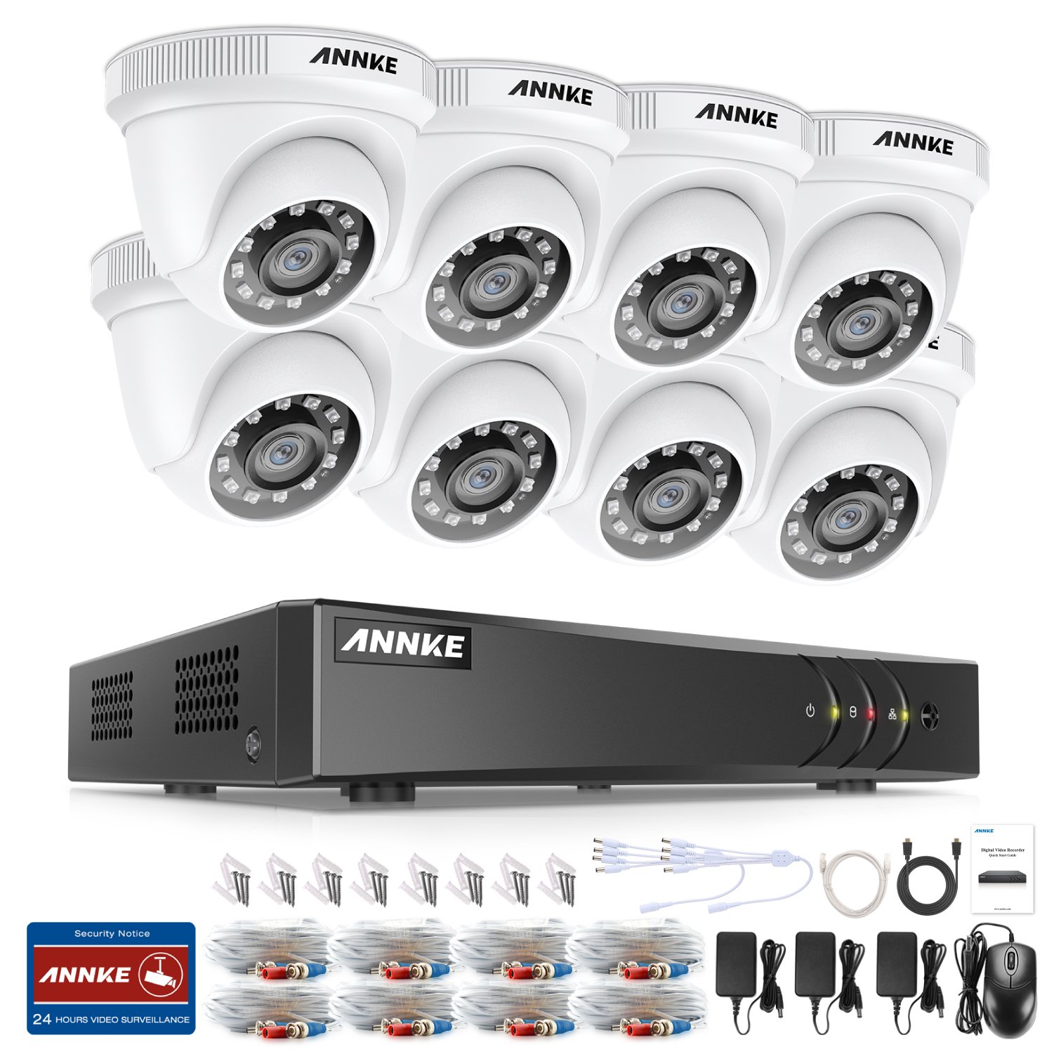 ANNKE 8-Channel 5 H.265+, AI Human and Vehicle detection (DVR) CCTV Camera System with 2 Megapixel TVI IR IP66 Turret Cameras