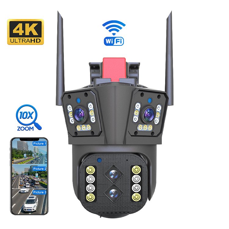 New 4K Wifi Network Camera Dual Lens 10X Optical Zoom Three-Picture Design Monitoring PTZ Wireless Security Outdoor CCTV Camera