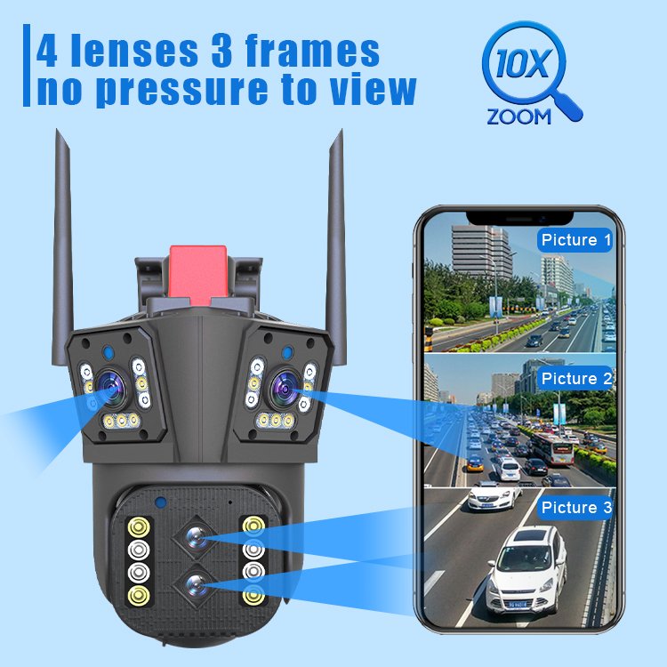 New 4K Wifi Network Camera Dual Lens 10X Optical Zoom Three-Picture Design Monitoring PTZ Wireless Security Outdoor CCTV Camera