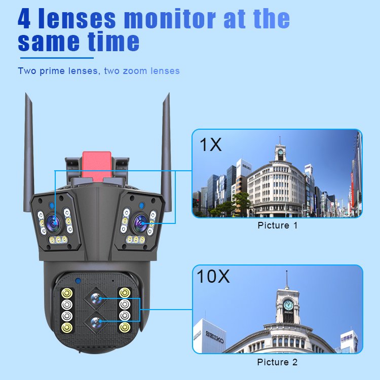 New 4K Wifi Network Camera Dual Lens 10X Optical Zoom Three-Picture Design Monitoring PTZ Wireless Security Outdoor CCTV Camera