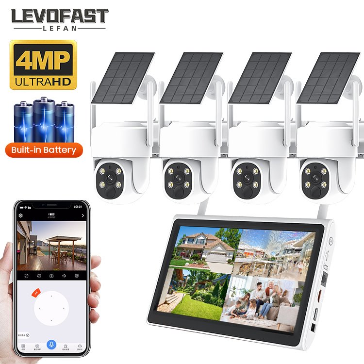 LEVOFAST 4CH NVR POE Security Camera System Nvr Kit Full Set 4 Cameras Waterproof Solar Battery CCTV 4MP 5MP Camera