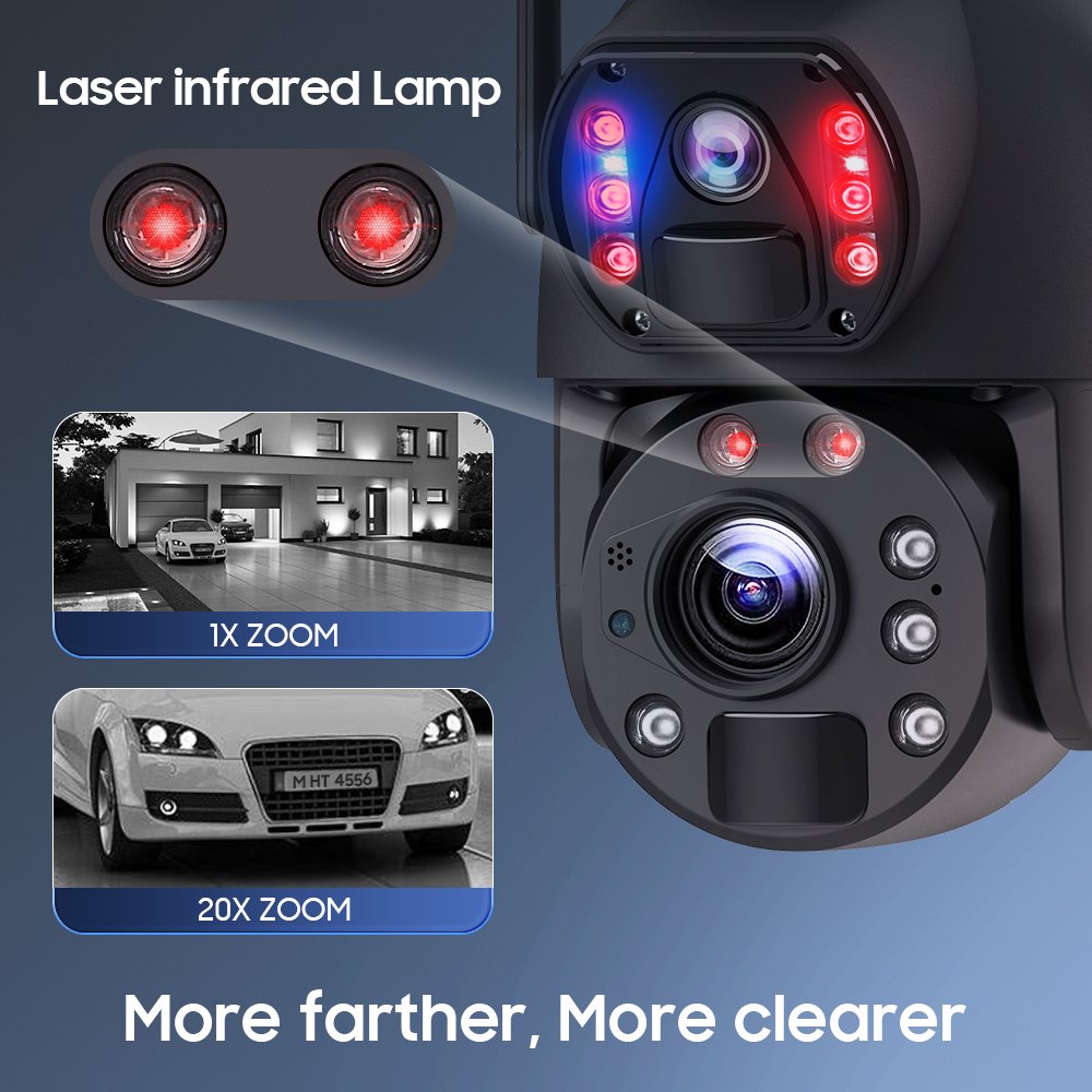 VESAFE Outdoor Dual Lens 6mp 30W Solar Camera Red Blue Lights 20X ZOOM Human Auto Tracking Surveillance Security Camera