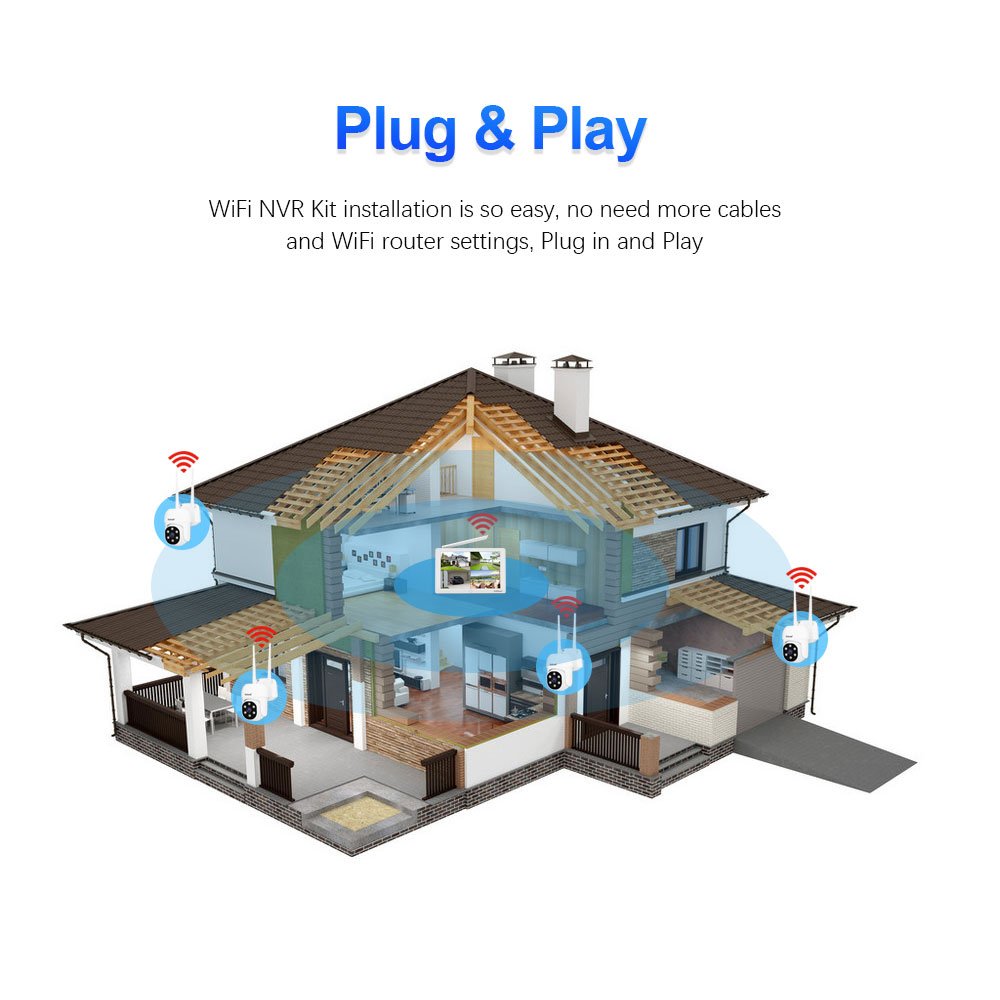 SriHome 2024 Hot Selling Touch Screen Kit 1080P 4CH WIFI Camera CCTV System Network Video Recorder Wireless Camera System