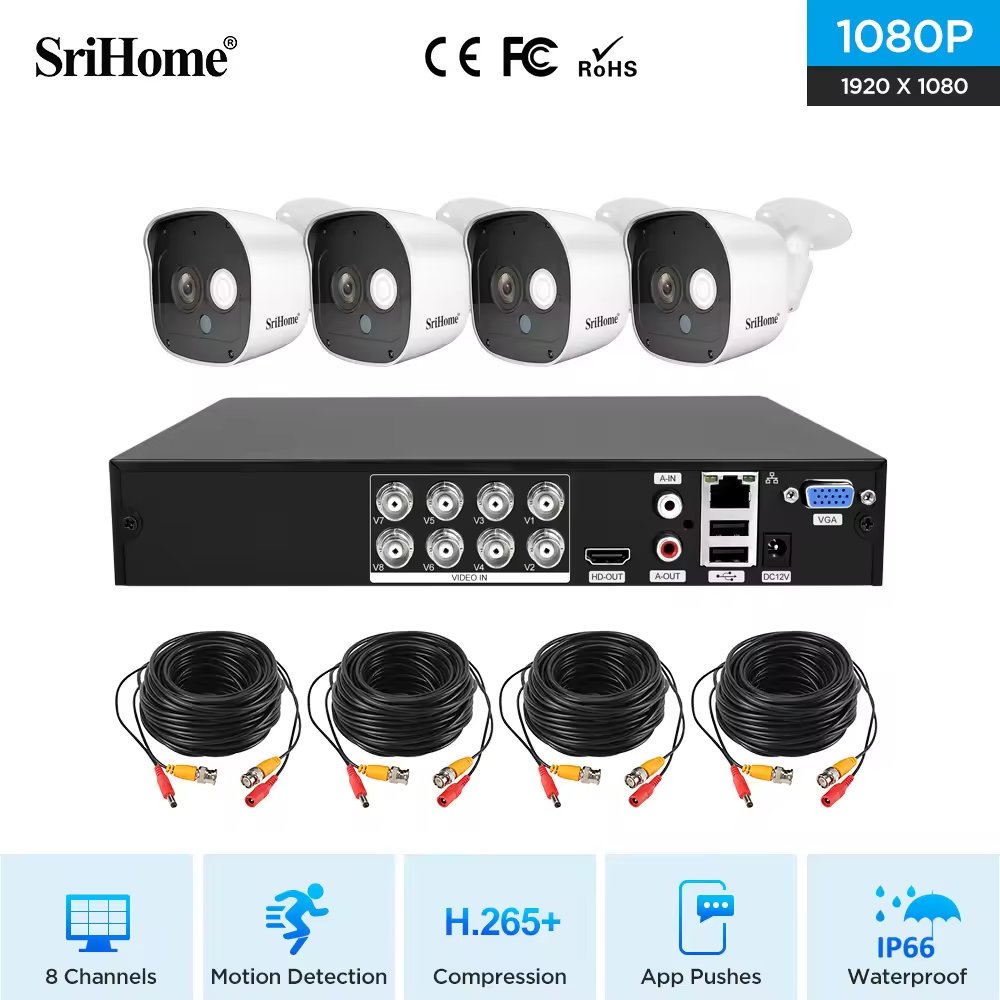 SriHome Hot Sale NVS008 4CH XVR/DVR+ 4*AHD029 Cheap And High Quality XVR TVI/AHD/DVR/NVR/CVI CCTV Camera Surveillance System