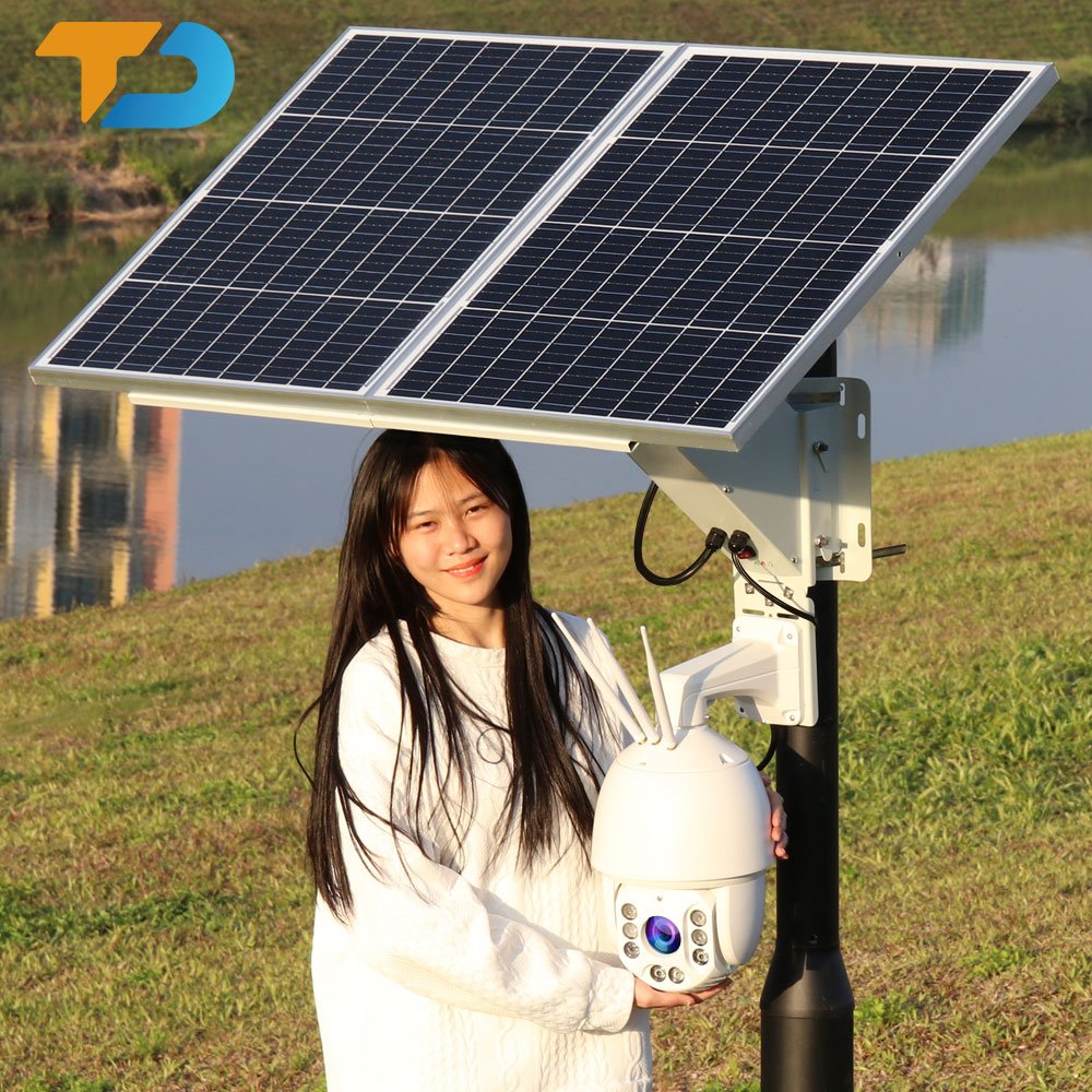 TecDeft 8MP Full HD Outdoor Surveillance H.265 Solar Camera PTZ Auto Tracking CCTV Wifi For Construction Site Security Camera