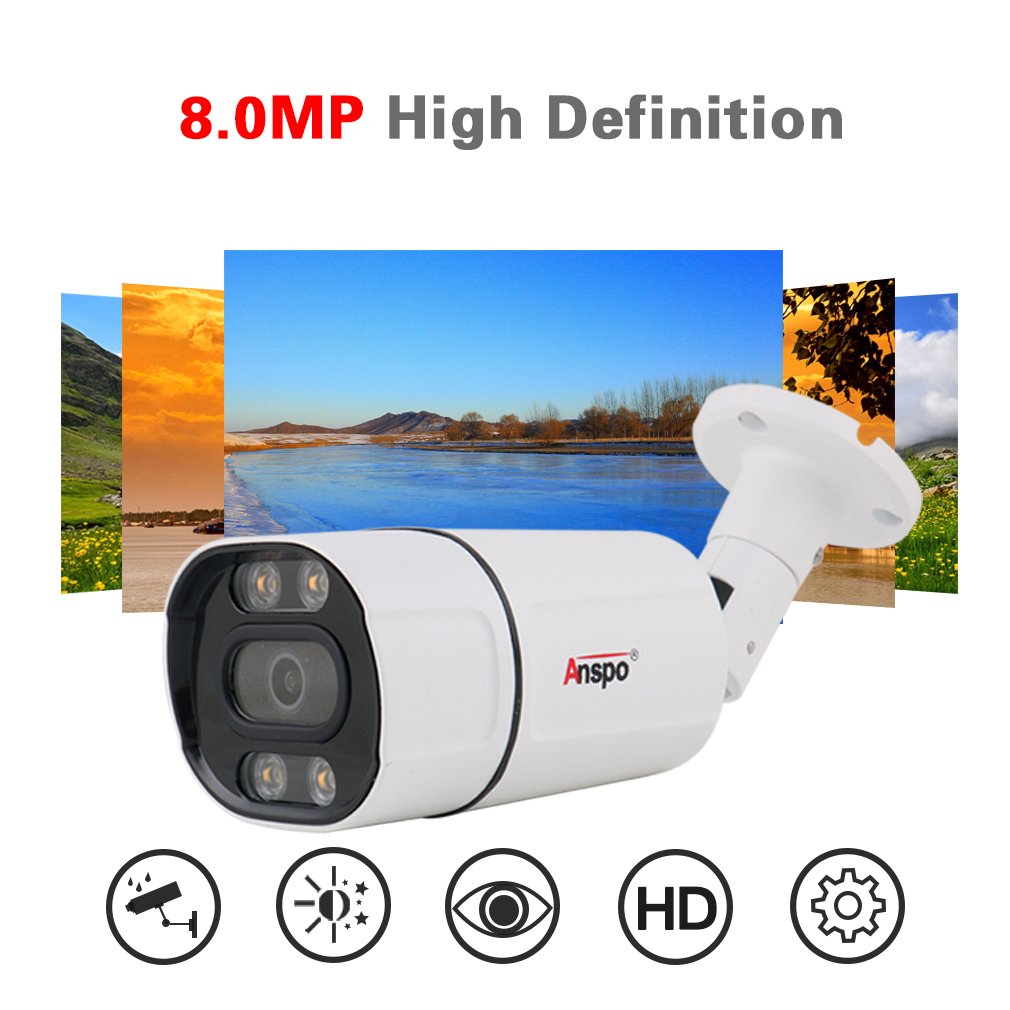 Anspo 8MP AHD Video Surveillance AHD Bullet camera Metal Waterproof CCTV DVR Camera Security System Full Color Night vision