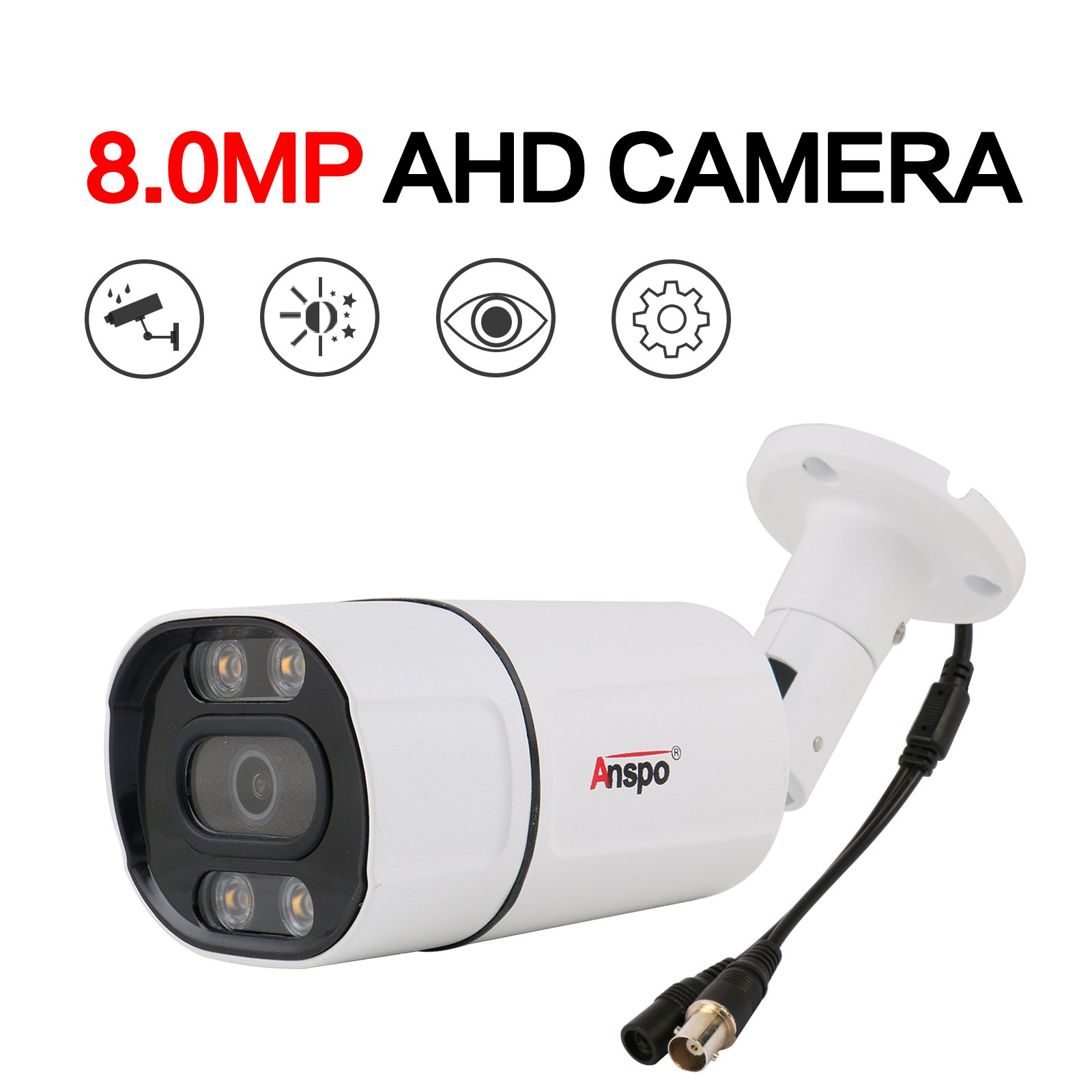 Anspo 8MP AHD Video Surveillance AHD Bullet camera Metal Waterproof CCTV DVR Camera Security System Full Color Night vision