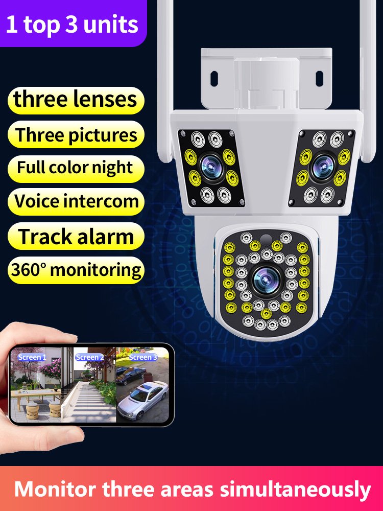 Wistino Ipc360 outdoor 6K three lens camera night vision full color alarm push small security camera