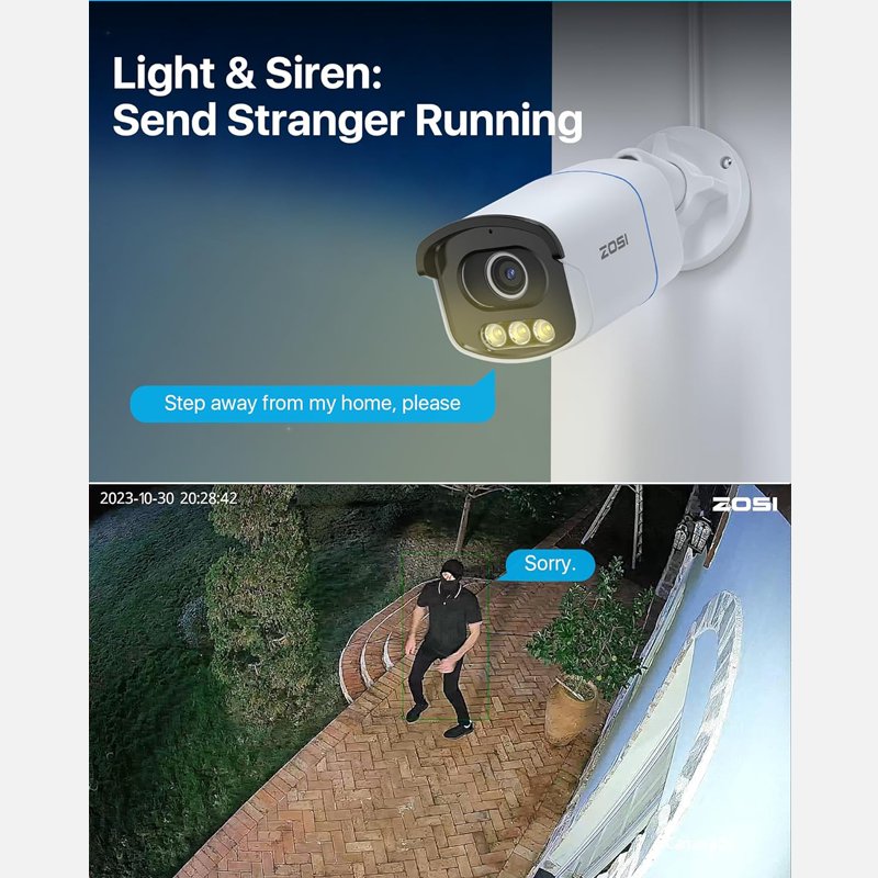 ZOSI F1.0 Large Aperture Full Color Camera Aurora Lux 5MP PoE Camera Bullet Outdoor Security Surveillance Monitor 3K CCTV Camera