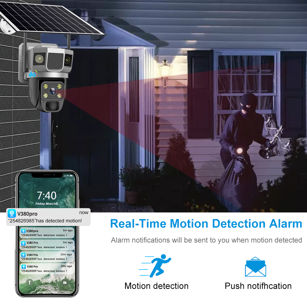 V380 Solar Waterproof 3.0MP 4G Outdoor Infrared CCTV Voice alarm Security AOV ALL TIME ON VIDEO Camera