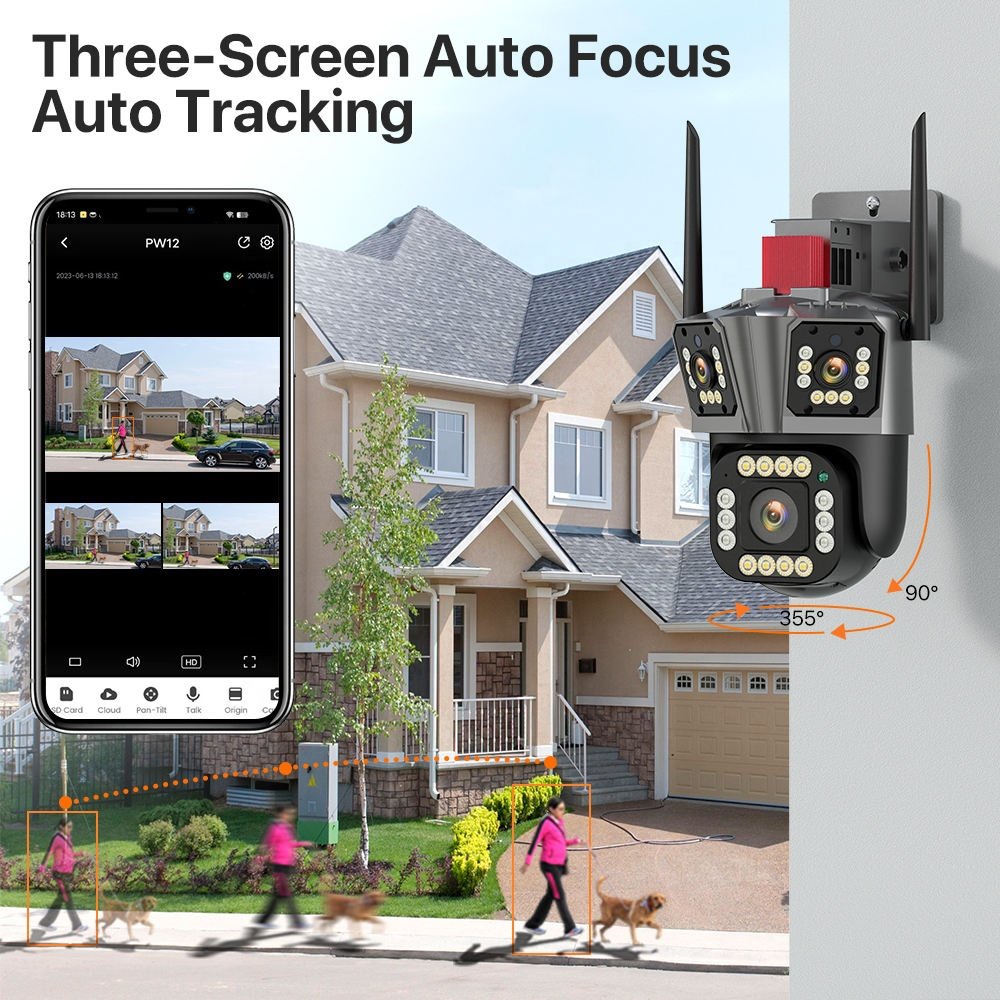 outdoor 4k 10X Zoom Surveillance WIFI Security Camera System Ip Network Camera Three Lens outdoor PTZ 360 CCTV dual Camera