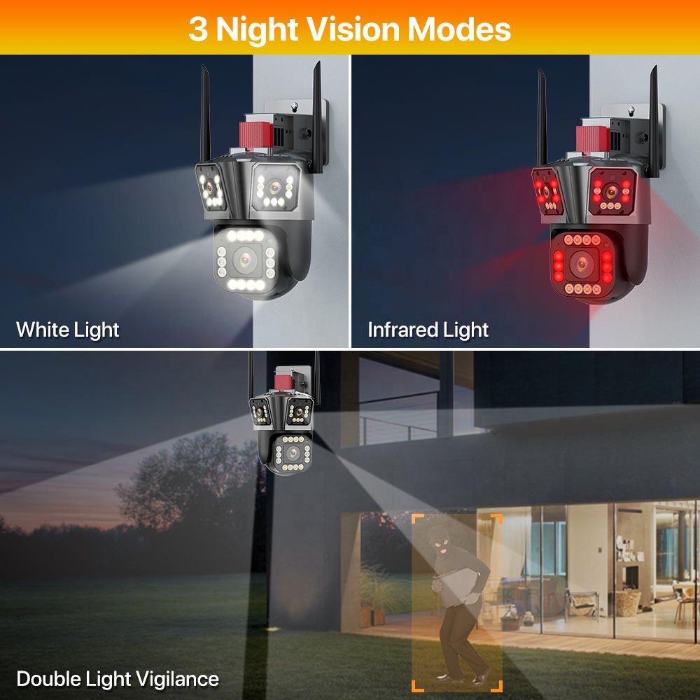 outdoor 4k 10X Zoom Surveillance WIFI Security Camera System Ip Network Camera Three Lens outdoor PTZ 360 CCTV dual Camera