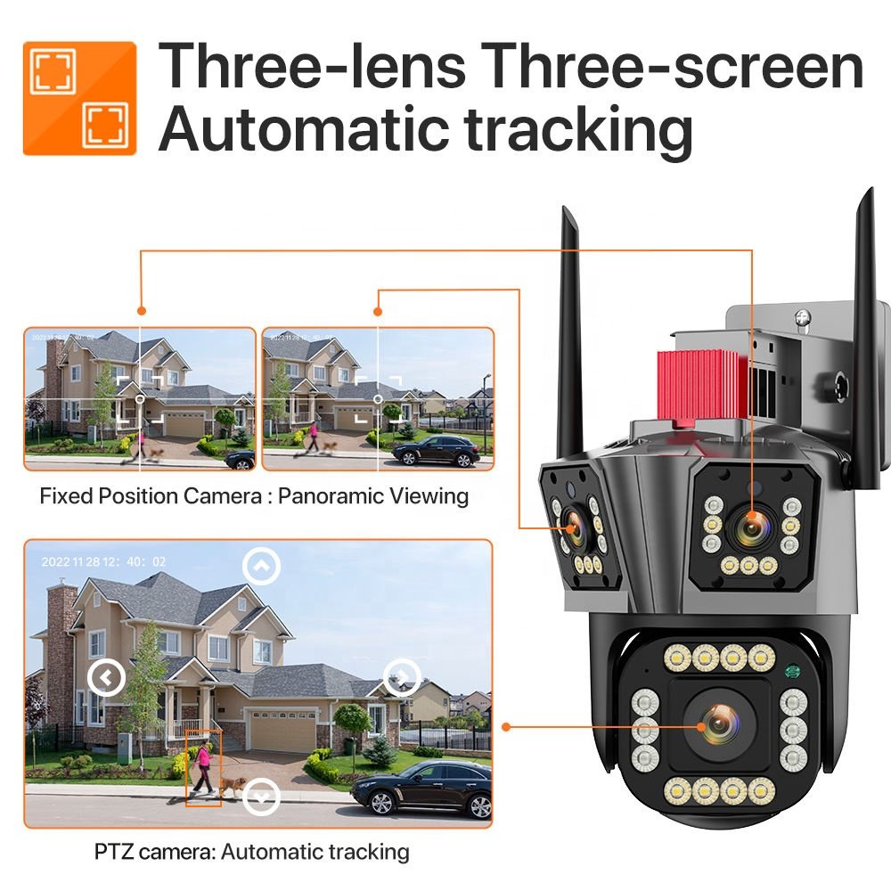 outdoor 4k 10X Zoom Surveillance WIFI Security Camera System Ip Network Camera Three Lens outdoor PTZ 360 CCTV dual Camera