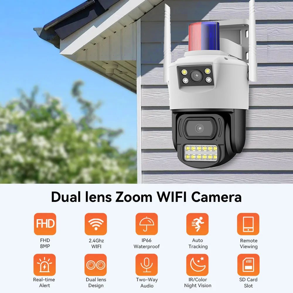 4MP PTZ IP Network Camera Dual Lens Human Detect CCTV Camera Outdoor Waterproof CCTV Wifi Video Surveillance Security Camera