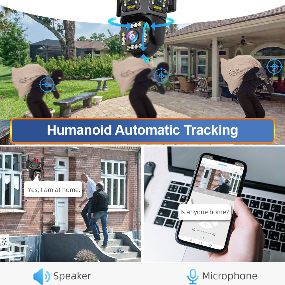 Outdoor WiFi PTZ 4G Sim Card Three Lens Dual Screen 10X Optical Zoom Camera De Surveillance Sans 4G
