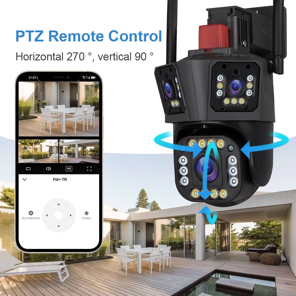 Outdoor WiFi PTZ 4G Sim Card Three Lens Dual Screen 10X Optical Zoom Camera De Surveillance Sans 4G