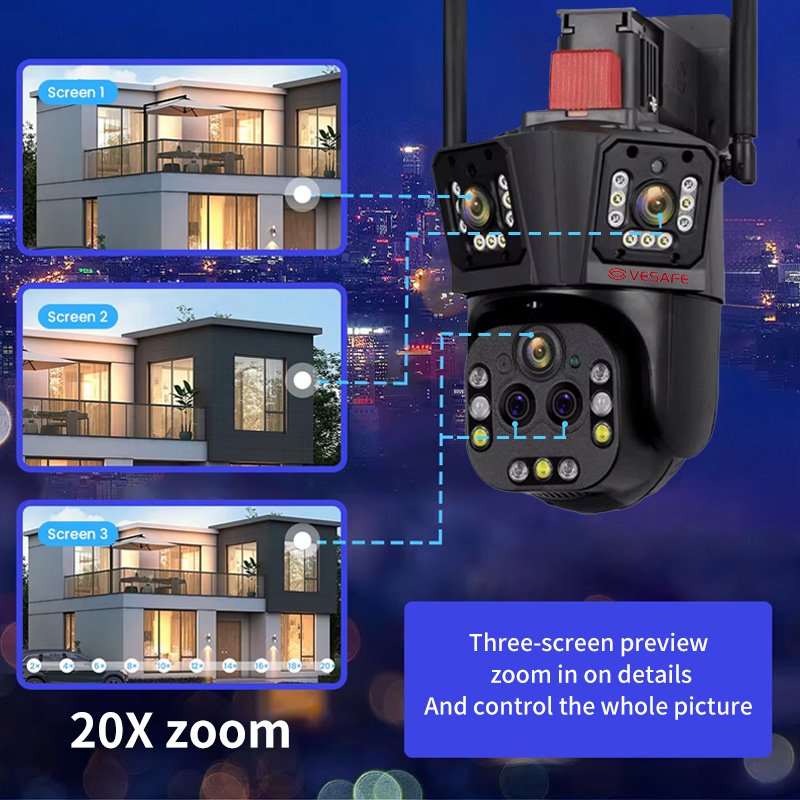 VESAFE Night Vision 20MP 5 Lens 20X Zoom Home Wireless WiFi Network PTZ IP Camera IPC360 Home Outdoor WiFi Security CCTV Camera