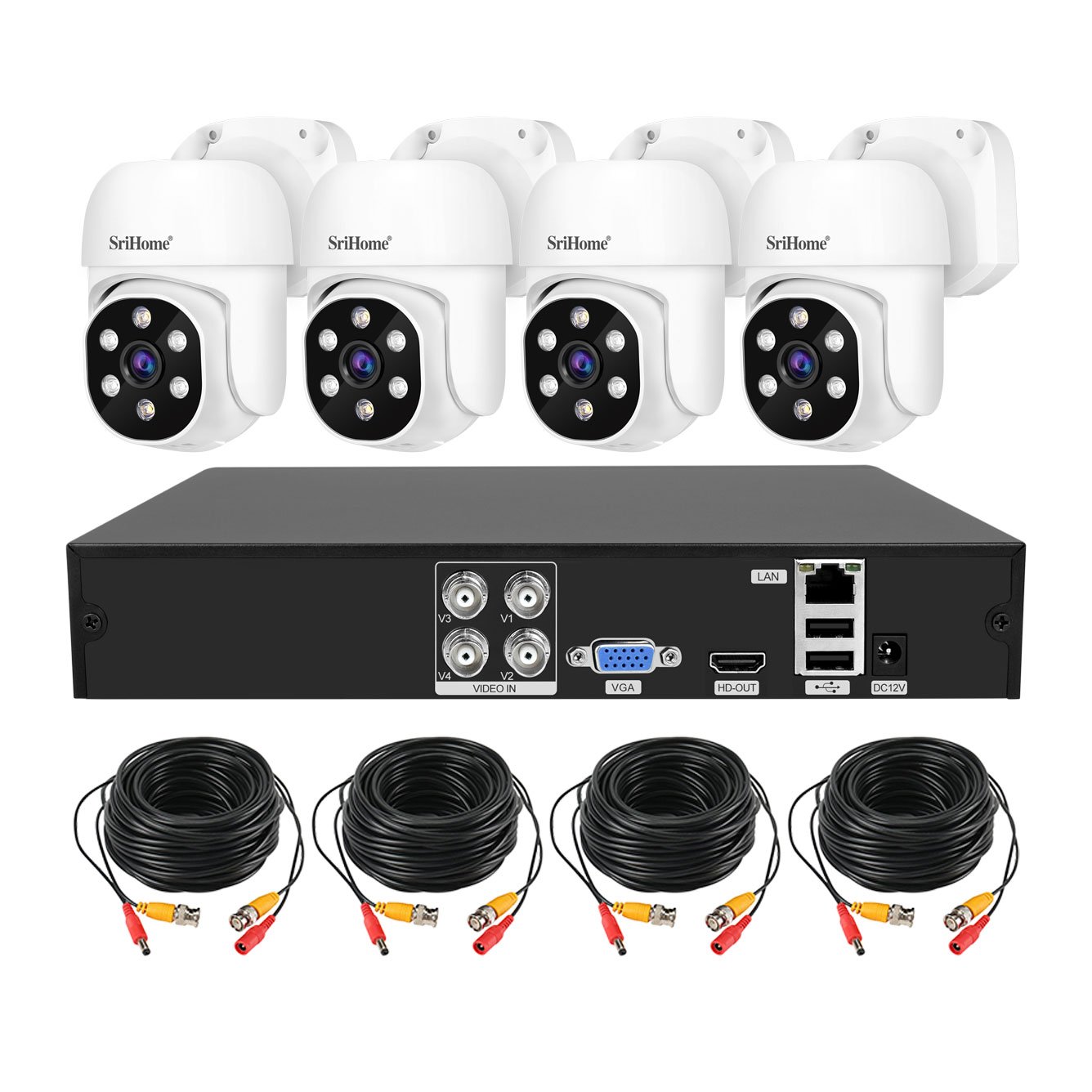 Hot Sale 2024 SriHome Security Camera System IP Camera Kit 4 CH 1080P Mobile Phone Cctv Home Camera Recorder Surveillance System