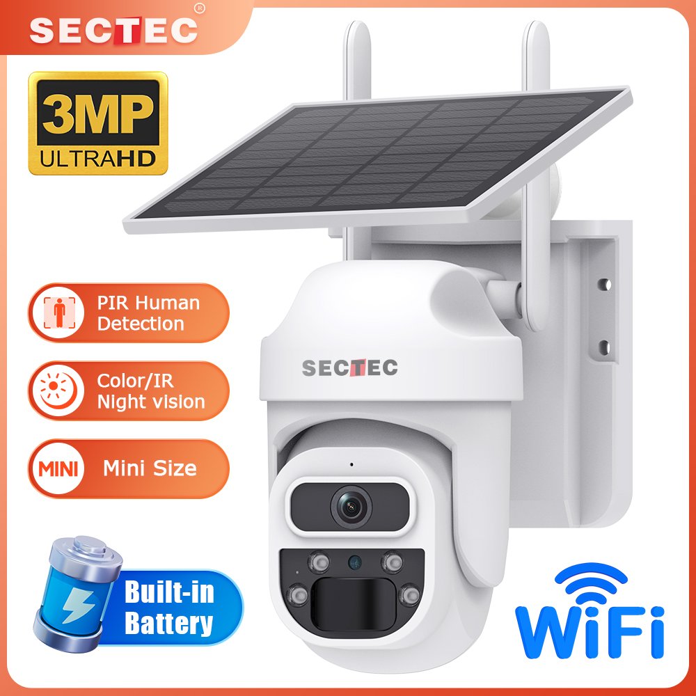 Mini HD Ptz Wireless Wifi Solar Camera Outdoor Waterproof Rotation Surveillance Camera 5W 7800mAh Human Detection CCTV system