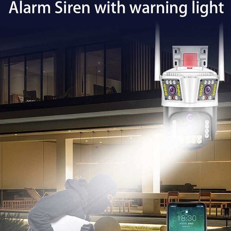New Technology 8MP Four Lens Human Tracking 10X Zoom Outdoor 4k wifi security camera wireless surveillance with Alarm Light