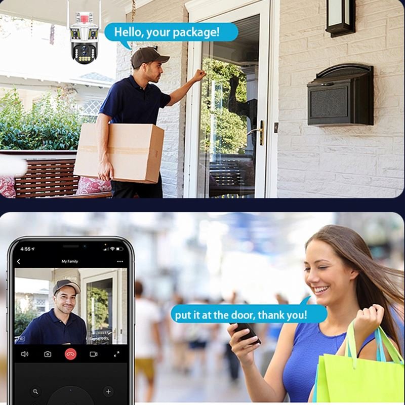 New Technology 8MP Four Lens Human Tracking 10X Zoom Outdoor 4k wifi security camera wireless surveillance with Alarm Light